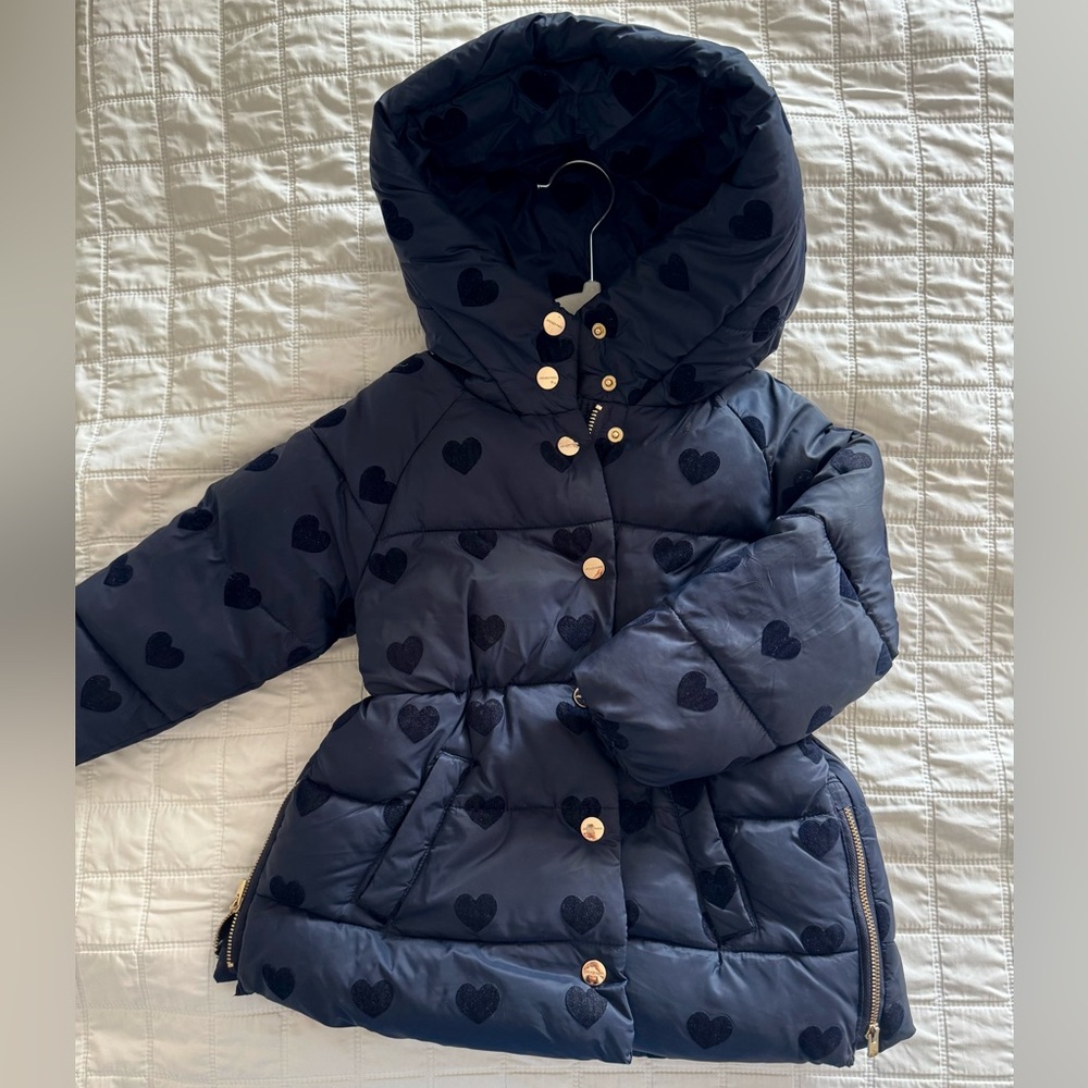 Jacadi Navy Heart Patterned Puffer Coat - Picture 3 of 14
